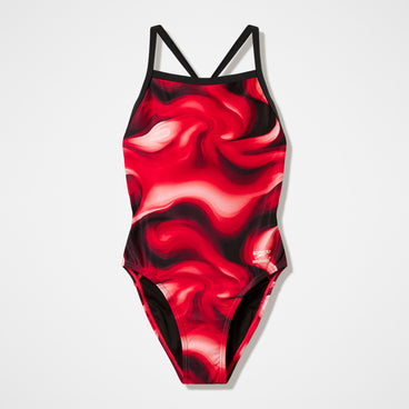 Women's Team Printed Turnback Swimsuit Red