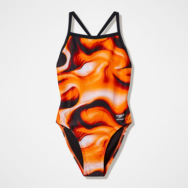 Women's Team Printed Turnback Swimsuit Orange