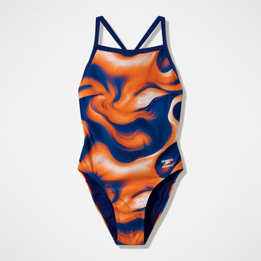 Women's Team Printed Turnback Swimsuit Navy/Orange