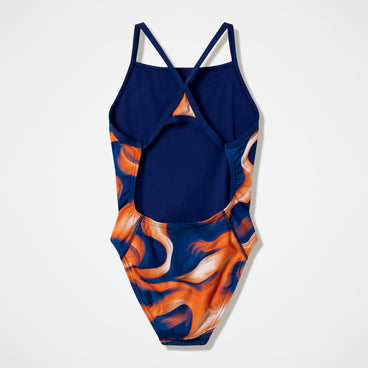 Women's Team Printed Turnback Swimsuit Navy/Orange