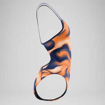 Women's Team Topography Turnback Swimsuit Navy/Orange