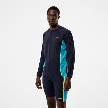 Men's Hyperboom Splice Long Sleeve Zip Rashguard Black/Turquoise