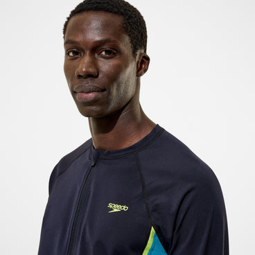 Men's Hyperboom Splice Long Sleeve Zip Rashguard Black/Turquoise