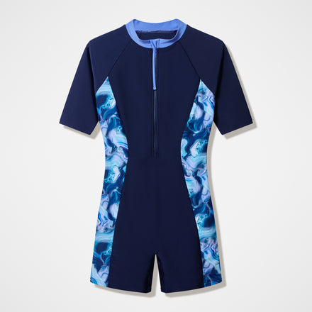 Women's Modern Coverage Short Sleeve Legsuit Navy/Blue