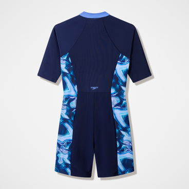 Women's Modern Coverage Short Sleeve Legsuit Navy/Blue