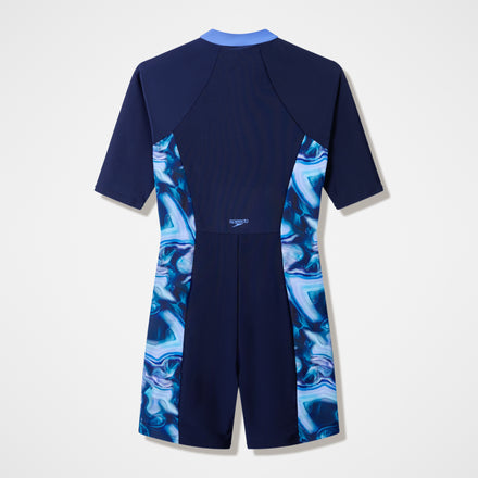 Women's Modern Coverage Short Sleeve Legsuit Navy/Blue