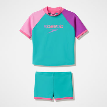 Infants Short Sleeve Rashguard Set Turquoise/Pink