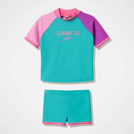 Infants Short Sleeve Rashguard Set Turquoise/Pink
