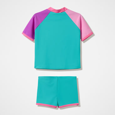Infants Short Sleeve Rashguard Set Turquoise/Pink