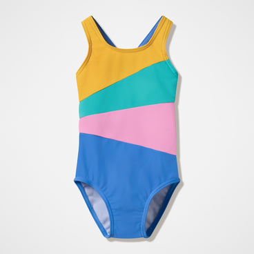 Infant Girls Radiating Splice Swimsuit Blue/Yellow