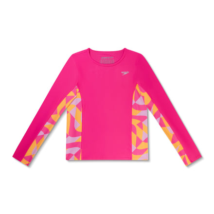 Girl's Long Sleeve Printed Splice Rashguard Pink