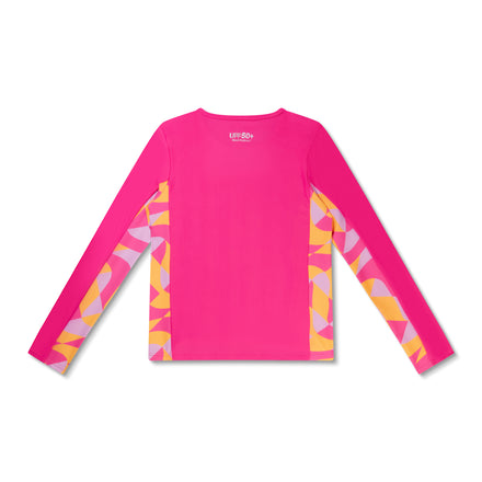 Girl's Long Sleeve Printed Splice Rashguard Pink