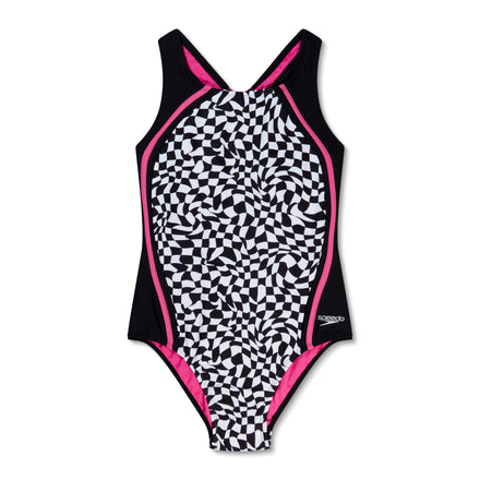 Girl's Printed Sport Splice One Piece Black