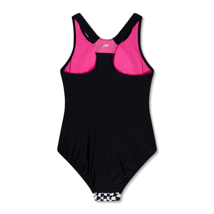 Girl's Printed Sport Splice One Piece Black