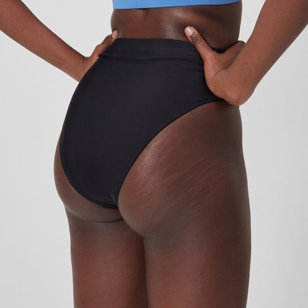 Bas de bikini taille haute couleur unie pour femmes, noir