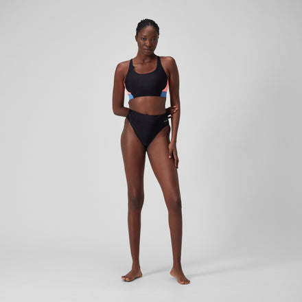 Bas de bikini taille haute couleur unie pour femmes, noir