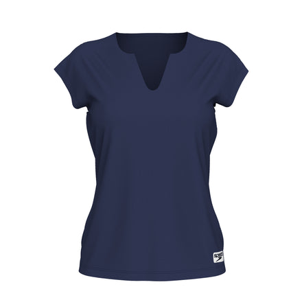 T-shirt à manches courtes ras du cou pour femmes, bleu marine