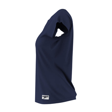 T-shirt à manches courtes ras du cou pour femmes, bleu marine
