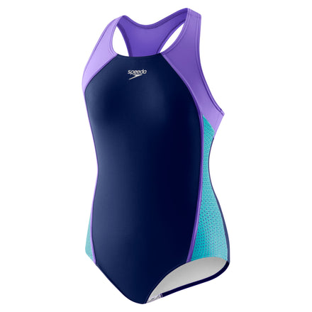 Girls Mesh Thick Strap One Piece Navy/Purple